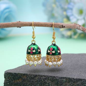 Green color meenakari earrings traditional handmade 1
