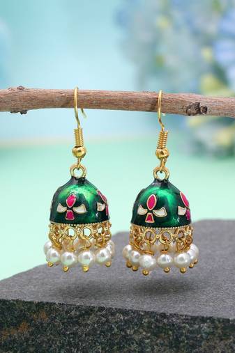 Green color meenakari earrings traditional handmade