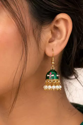 Green color meenakari earrings traditional handmade