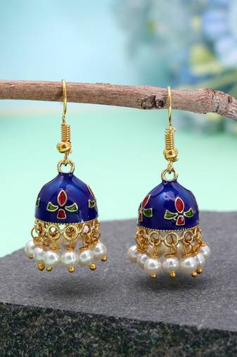 Blue color meenakari earrings festive ethnic appeal