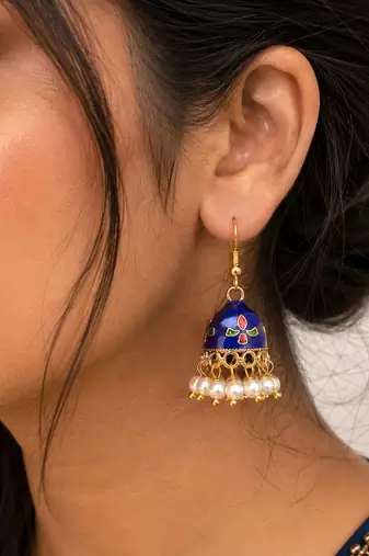 Blue color meenakari earrings festive ethnic appeal
