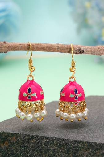 Rani color meenakari earrings elegant designer style