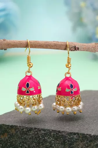 Rani color meenakari earrings elegant designer style
