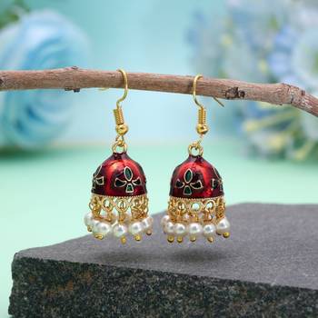 Maroon color meenakari earrings classic handmade look 1
