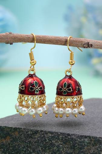 Maroon color meenakari earrings classic handmade look