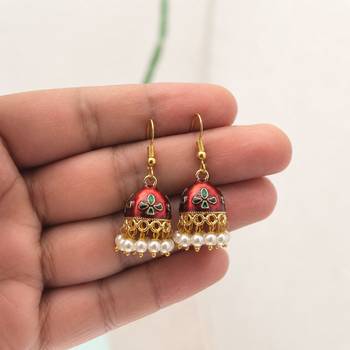 Maroon color meenakari earrings classic handmade look 2