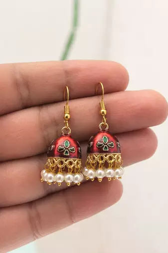 Maroon color meenakari earrings classic handmade look