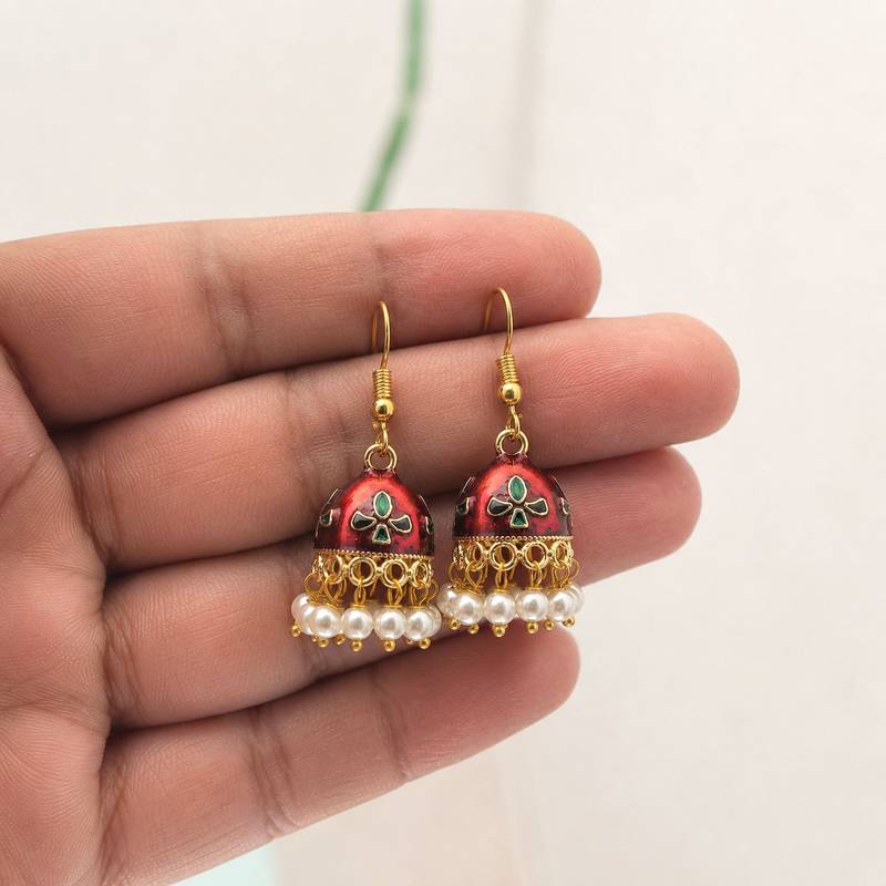 Maroon color meenakari earrings classic handmade look