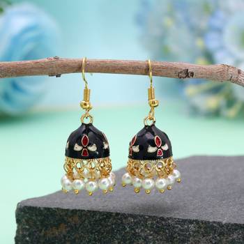 Black color meenakari earrings trendy ethnic design 1