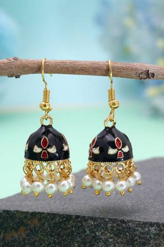 Black color meenakari earrings trendy ethnic design