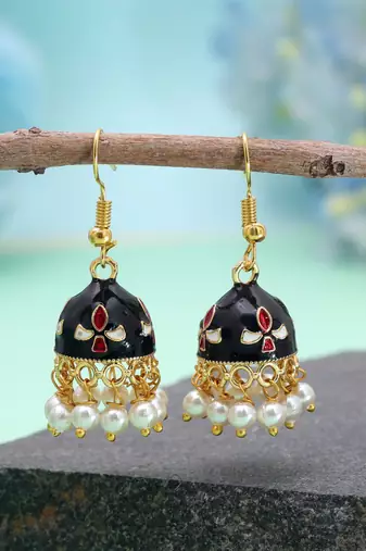 Black color meenakari earrings trendy ethnic design