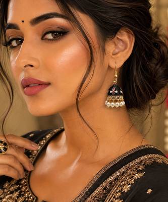 Black color meenakari earrings trendy ethnic design 2