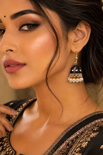 Black color meenakari earrings trendy ethnic design