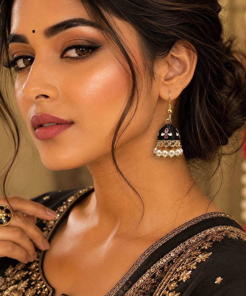 Black color meenakari earrings trendy ethnic design