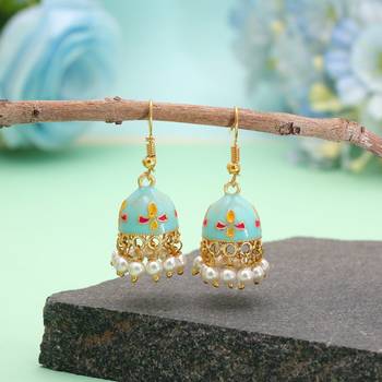 Sky blue color meenakari earrings elegant festive style 1