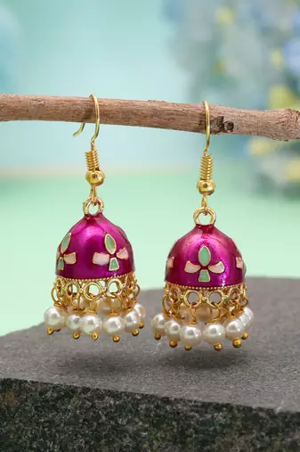 Magenta color meenakari earrings traditional finish