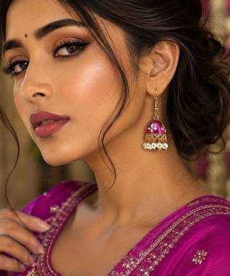 Magenta color meenakari earrings traditional finish 2