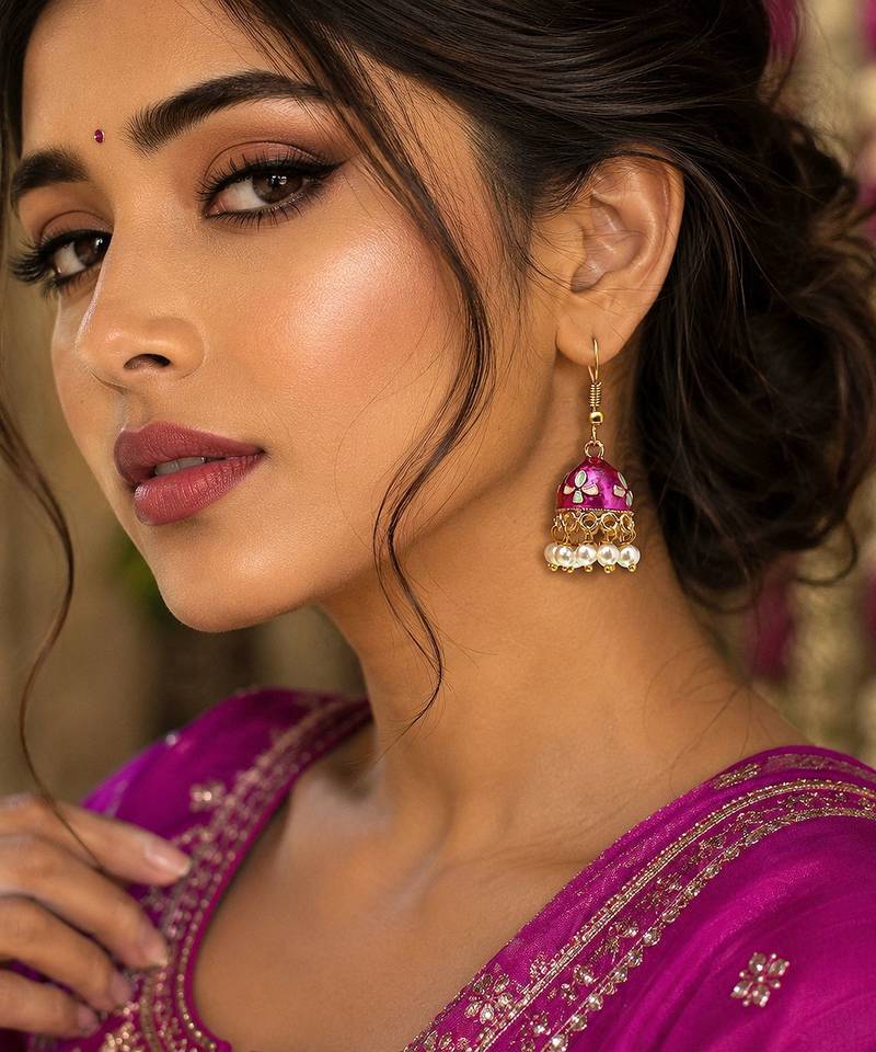 Magenta color meenakari earrings traditional finish