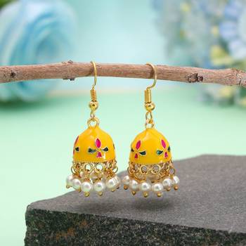 Yellow color meenakari earrings royal ethnic look 1