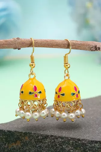 Yellow color meenakari earrings royal ethnic look