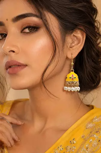 Yellow color meenakari earrings royal ethnic look
