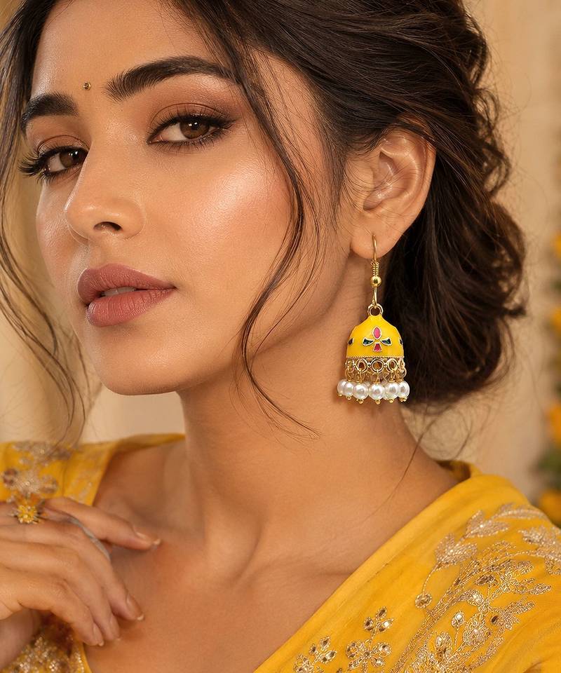 Yellow color meenakari earrings royal ethnic look