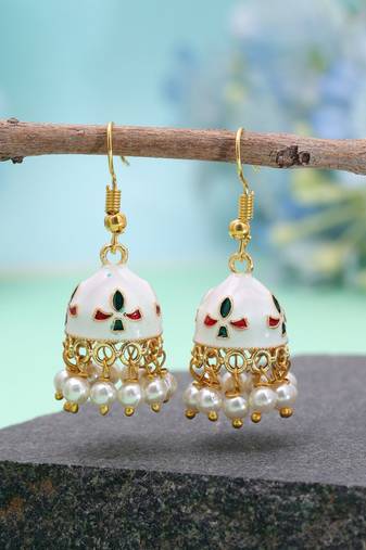 White color meenakari earrings festive fashion design