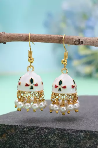 White color meenakari earrings festive fashion design