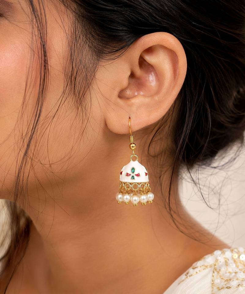 White color meenakari earrings festive fashion design