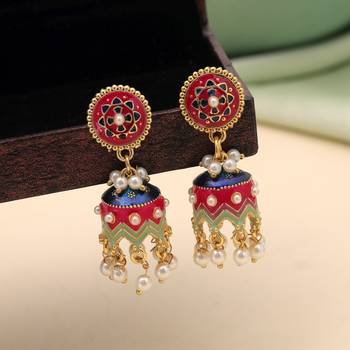 Rani color meenakari earrings premium traditional look 1