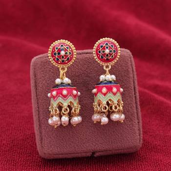 Rani color meenakari earrings premium traditional look 2