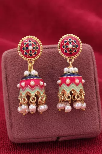 Rani color meenakari earrings premium traditional look