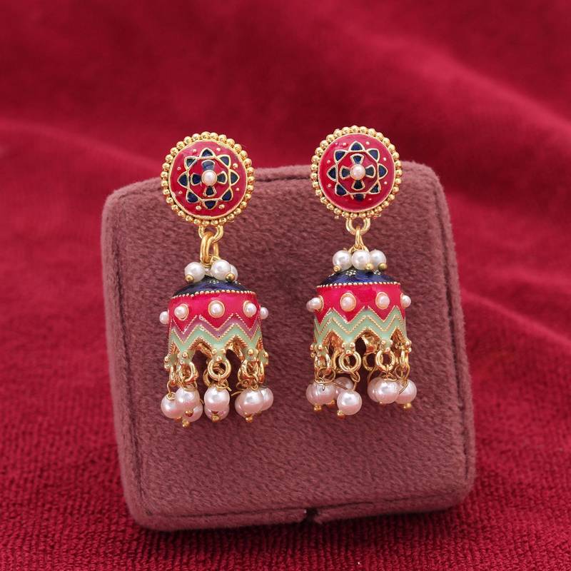 Rani color meenakari earrings premium traditional look