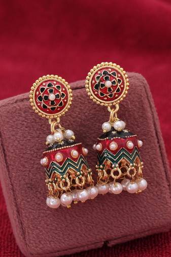 Maroon color meenakari earrings handmade ethnic pattern