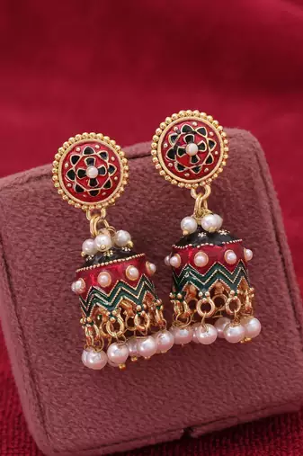 Maroon color meenakari earrings handmade ethnic pattern