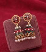 Maroon color meenakari earrings handmade ethnic pattern