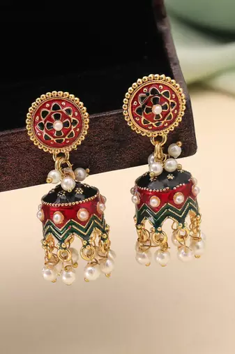 Maroon color meenakari earrings handmade ethnic pattern