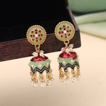 Pista green color meenakari earrings classic design 1