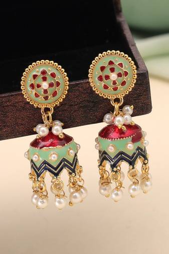 Pista green color meenakari earrings classic design
