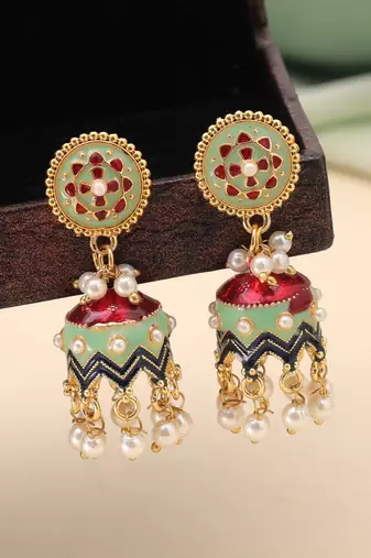 Pista green color meenakari earrings classic design