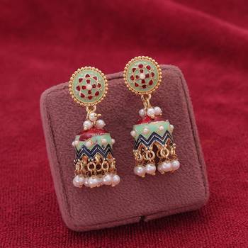 Pista green color meenakari earrings classic design 2