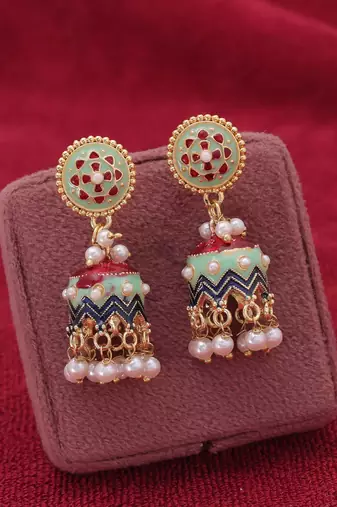 Pista green color meenakari earrings classic design