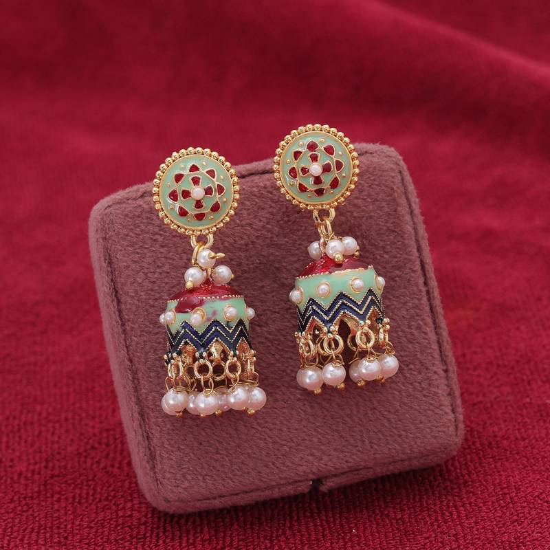 Pista green color meenakari earrings classic design