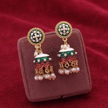 Green color meenakari earrings beautiful handmade finish 1