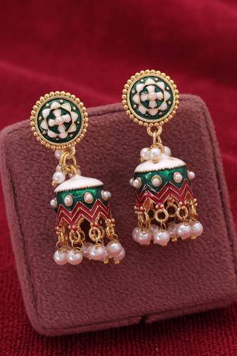 Green color meenakari earrings beautiful handmade finish