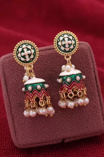 Green color meenakari earrings beautiful handmade finish