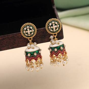 Green color meenakari earrings beautiful handmade finish 2