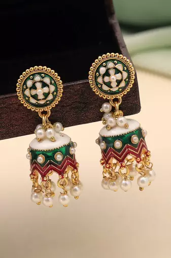 Green color meenakari earrings beautiful handmade finish