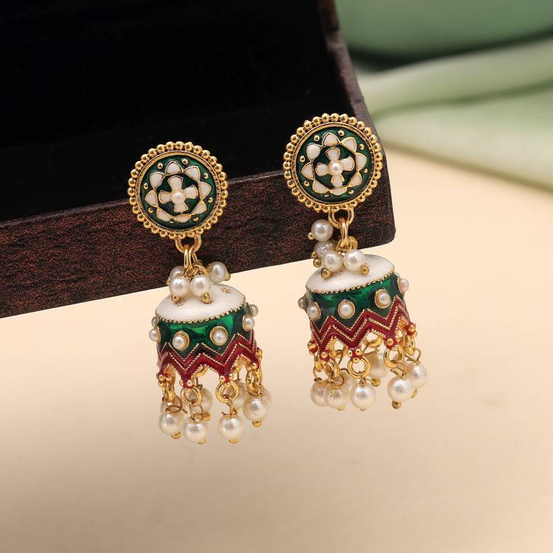 Green color meenakari earrings beautiful handmade finish