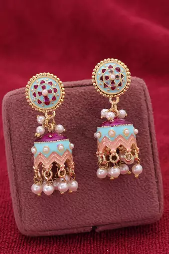 Sky blue color meenakari earrings festive wear look